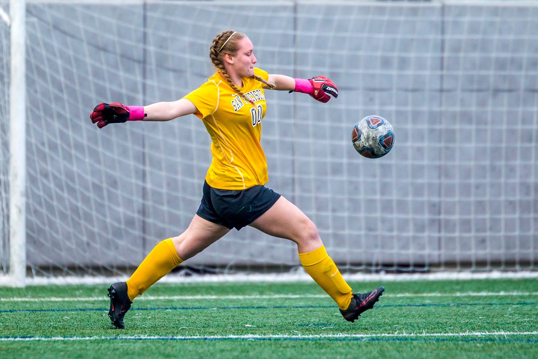 Keeper Michelle Gonzalez sends ball to midfield
